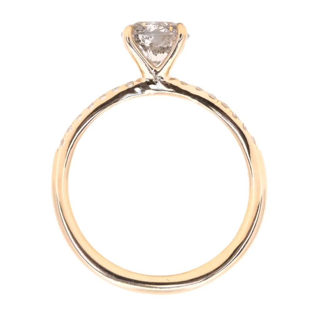 1.02ct Round Salt & Pepper Diamond With French Set Diamonds In 14k Yellow Gold