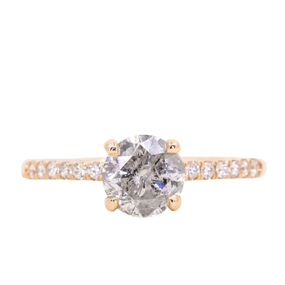 1.02ct Round Salt & Pepper Diamond With French Set Diamonds In 14k Yellow Gold