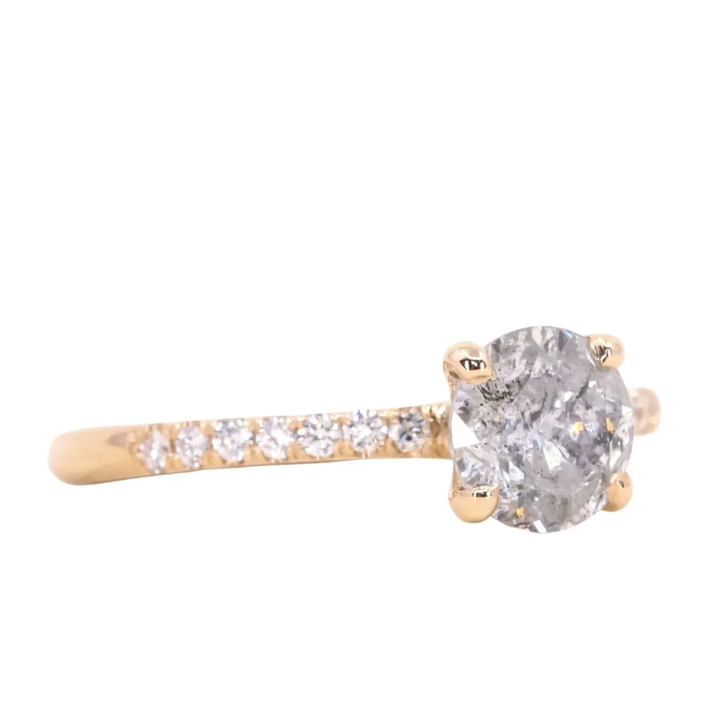 1.02ct Round Salt & Pepper Diamond With French Set Diamonds In 14k Yellow Gold