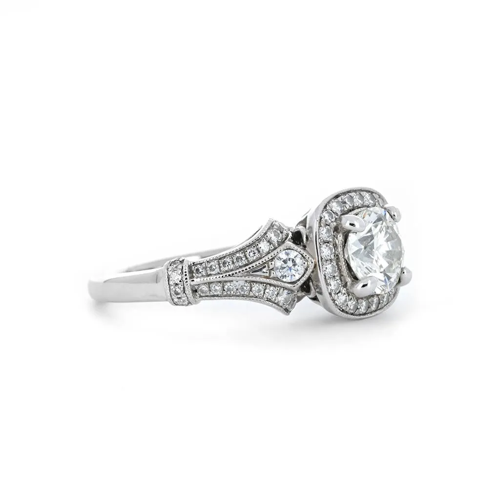 1.43ctw Victorian Style Halo Diamond Engagement Ring - White Gold