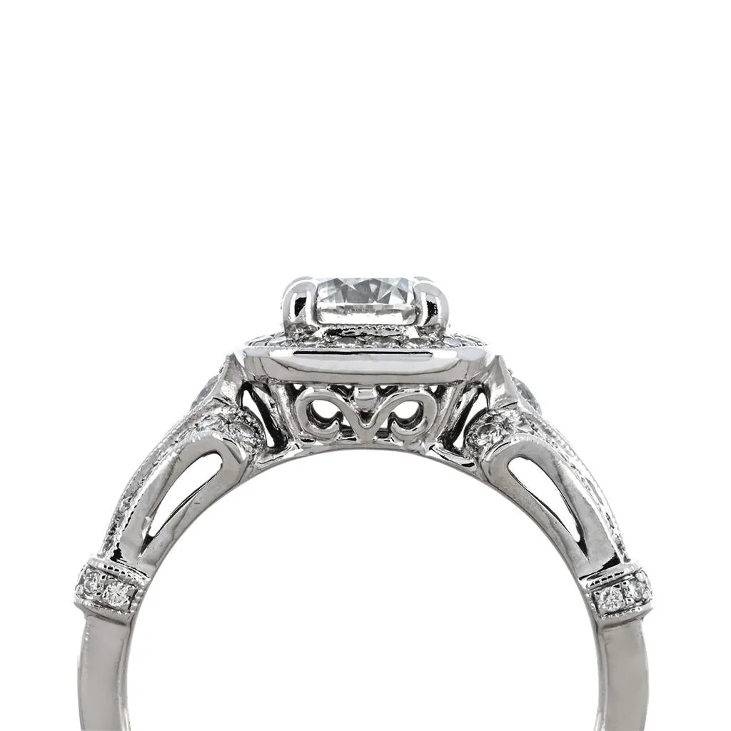 1.43ctw Victorian Style Halo Diamond Engagement Ring - White Gold