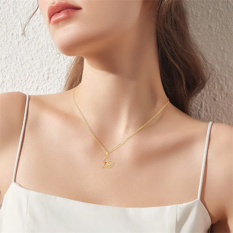 14K Gold Robin Bird Necklace for Women Mom, Solid Gold Heart Pendant with Mocking Bird Mothers Day Gift for Wife Girlfriend Her 16'' 1'' 1''