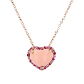 14K Pink gold multicolor gemstone heart necklace-12355