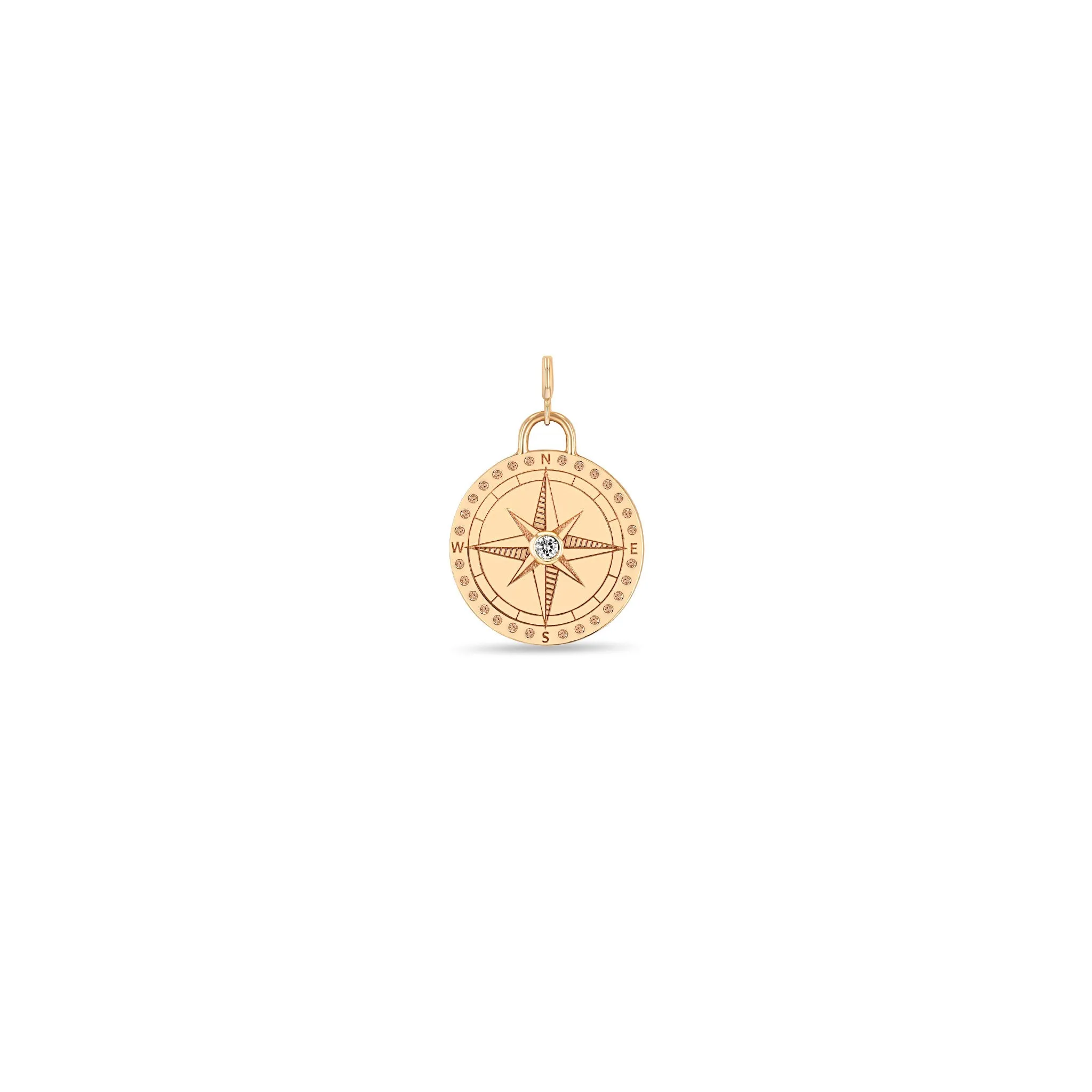 14k Single Small Compass Medallion Charm Pendant