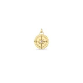 14k Single Small Compass Medallion Charm Pendant