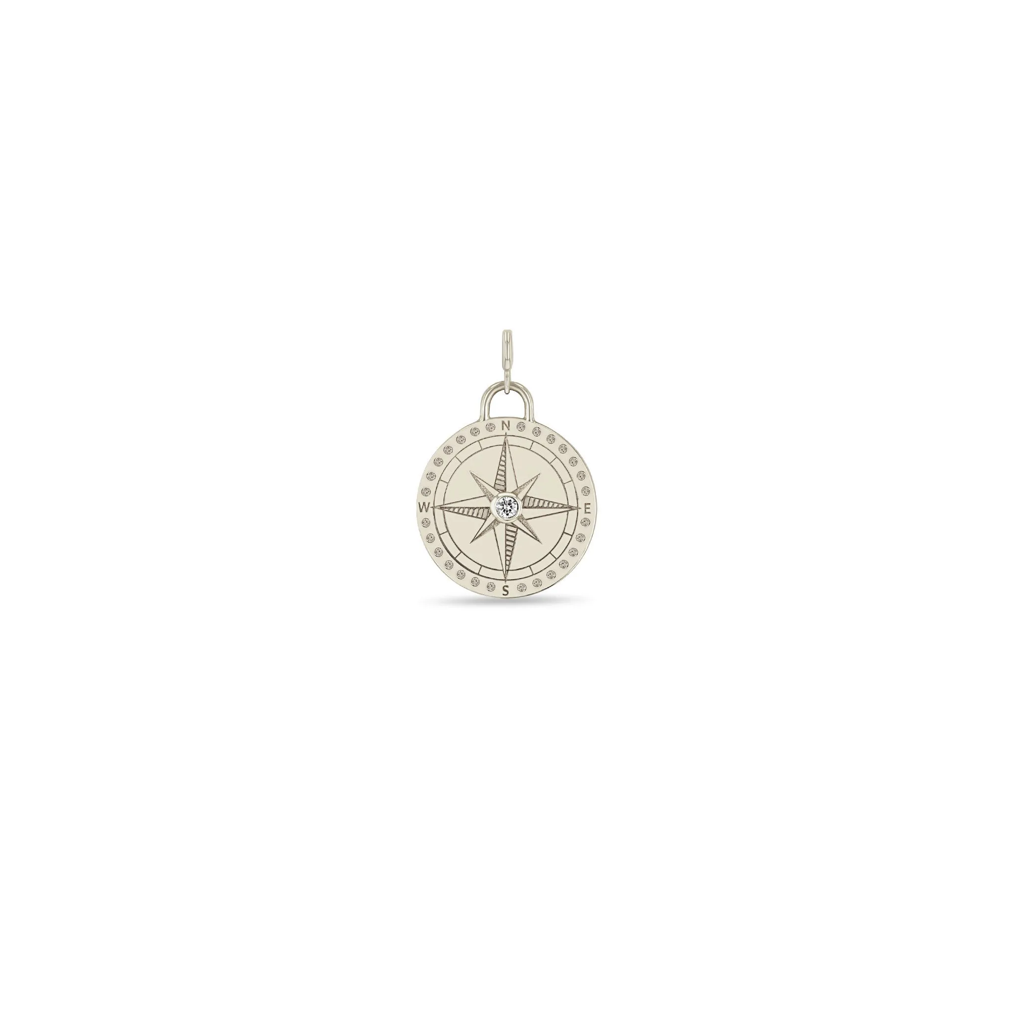 14k Single Small Compass Medallion Charm Pendant