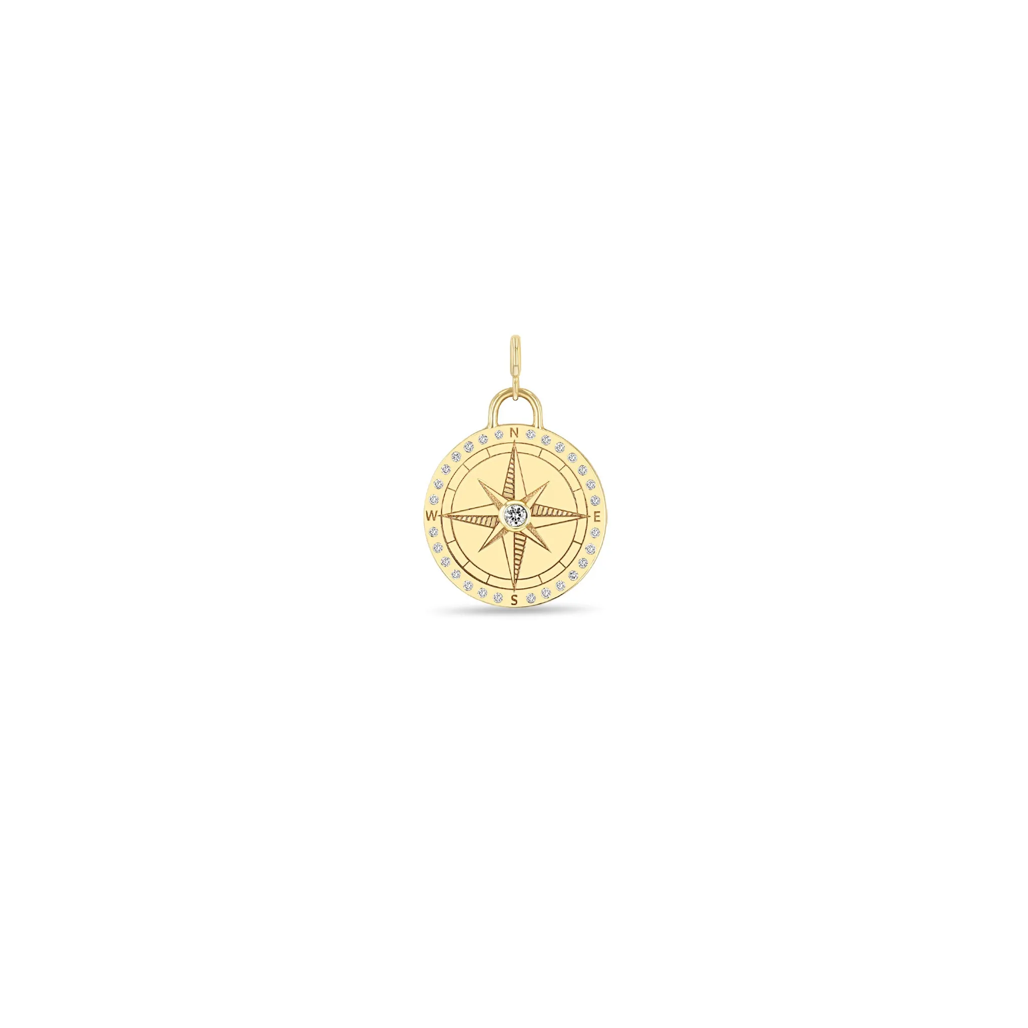 14k Single Small Compass Medallion Charm Pendant