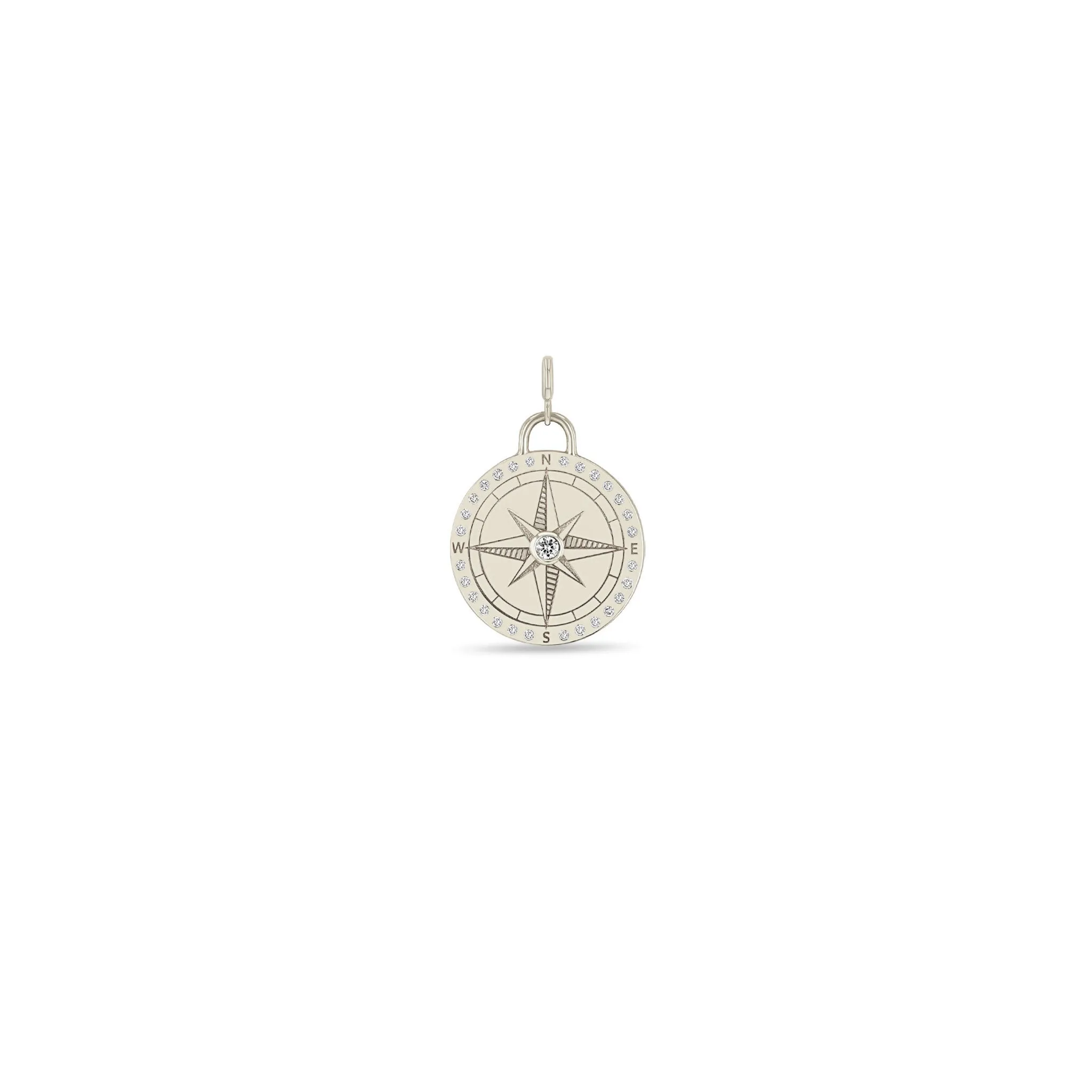 14k Single Small Compass Medallion Charm Pendant