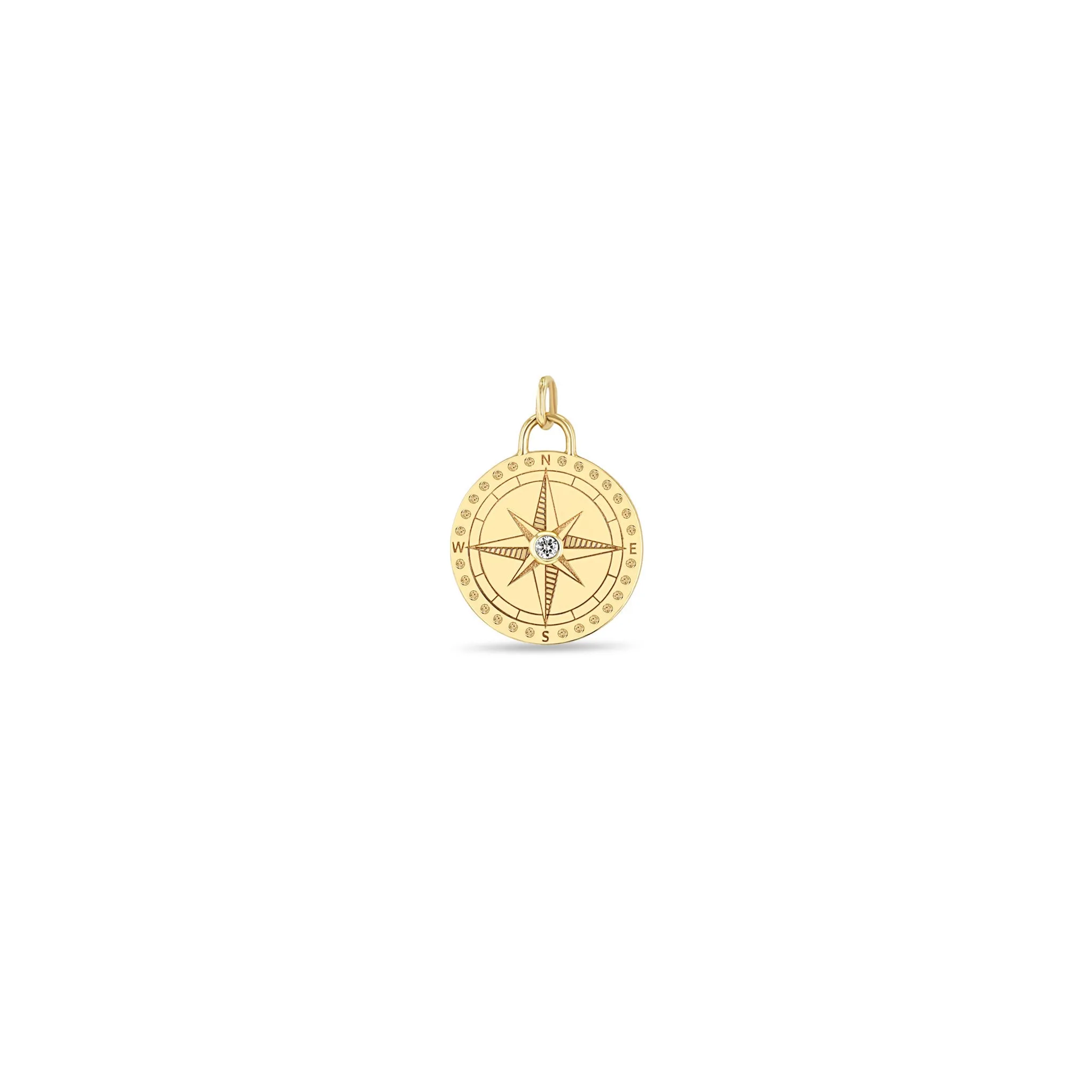 14k Single Small Compass Medallion Charm Pendant