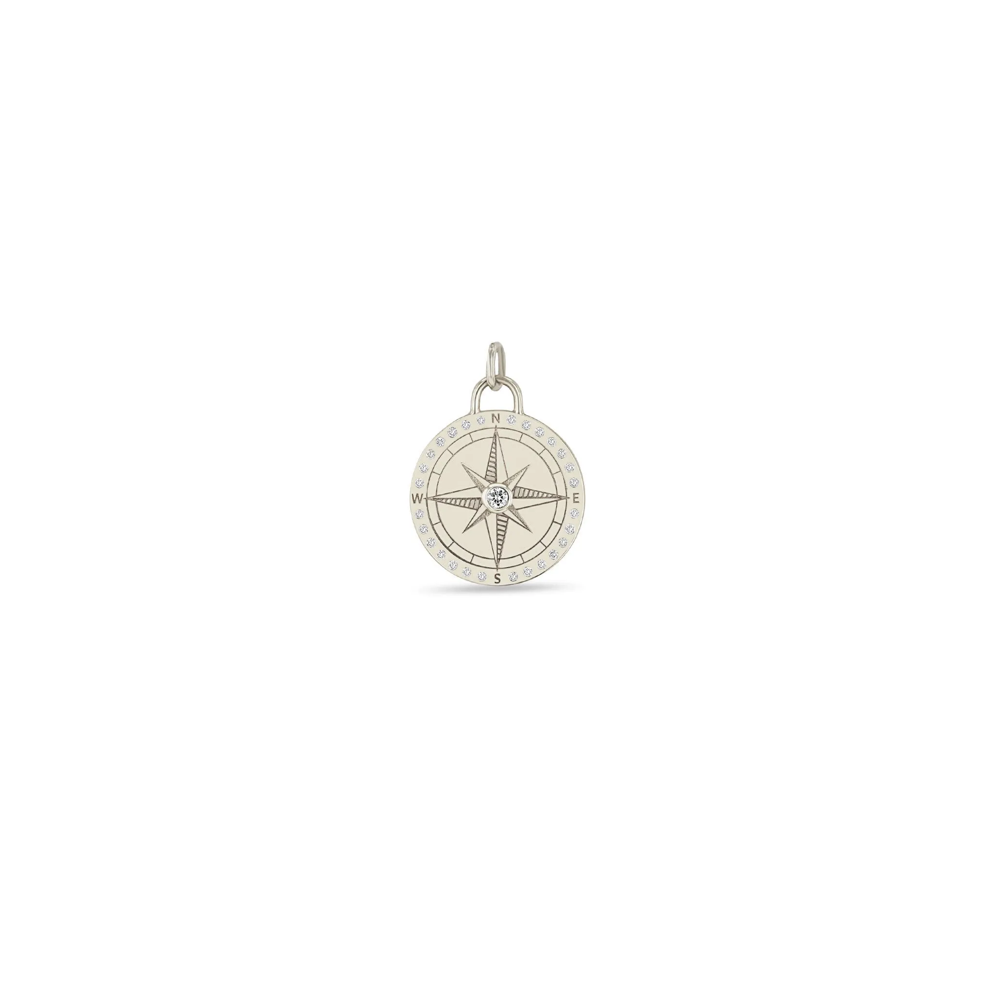 14k Single Small Compass Medallion Charm Pendant