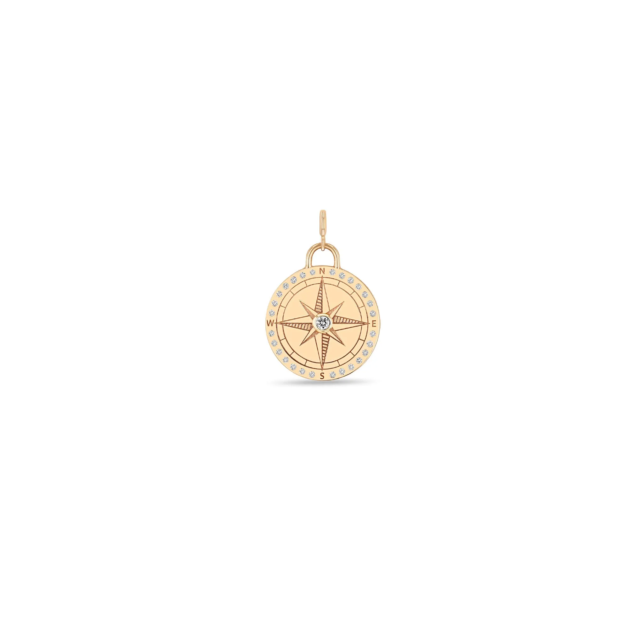 14k Single Small Compass Medallion Charm Pendant