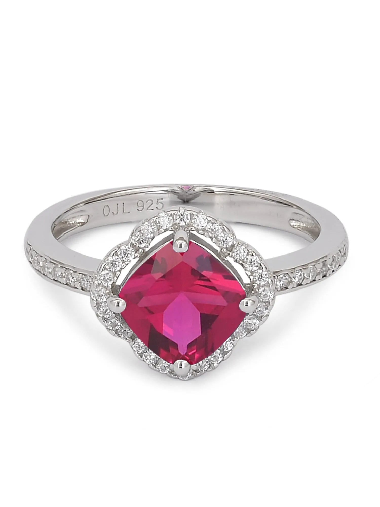 1.5 Carat Ruby Red Flower Halo Ring For Women