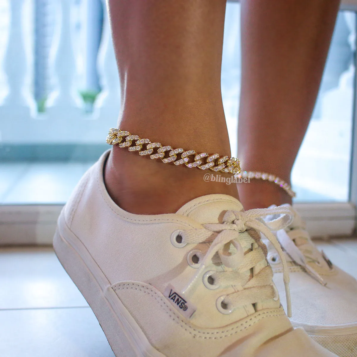 18K Diamond Butterfly Cuban Anklet in Gold