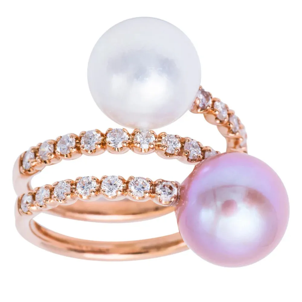 18k South Sea & Freshwater Pearl Ring with Diamonds