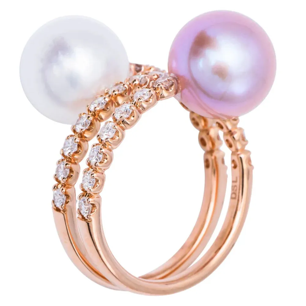 18k South Sea & Freshwater Pearl Ring with Diamonds