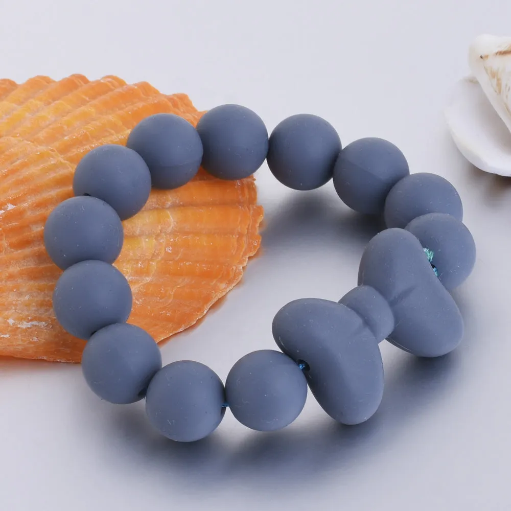 28.5*21*10.5mm Cute silicone bow beads 100% FDA food grade bead Chew Jewelry Beads DIY Teething Beads blue 10pcs