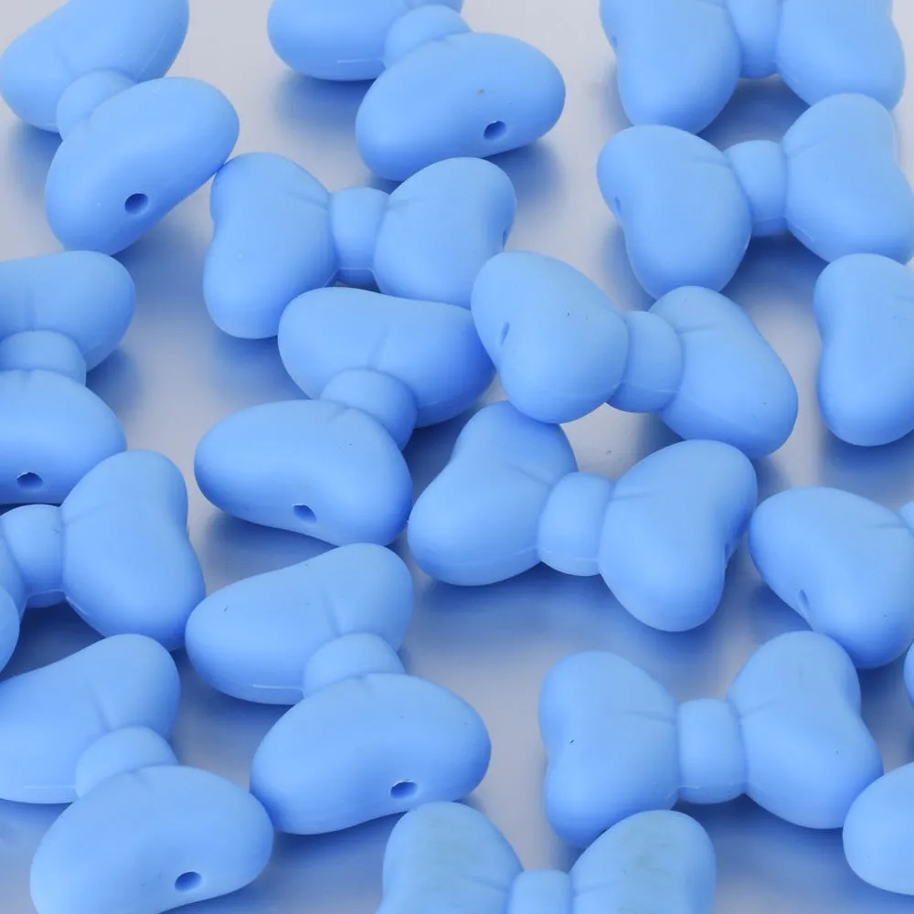 28.5*21*10.5mm Cute silicone bow beads 100% FDA food grade bead Chew Jewelry Beads DIY Teething Beads blue 10pcs