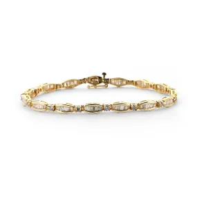 3.0ctw Baguette & Round Diamond Tennis Bracelet - Yellow Gold