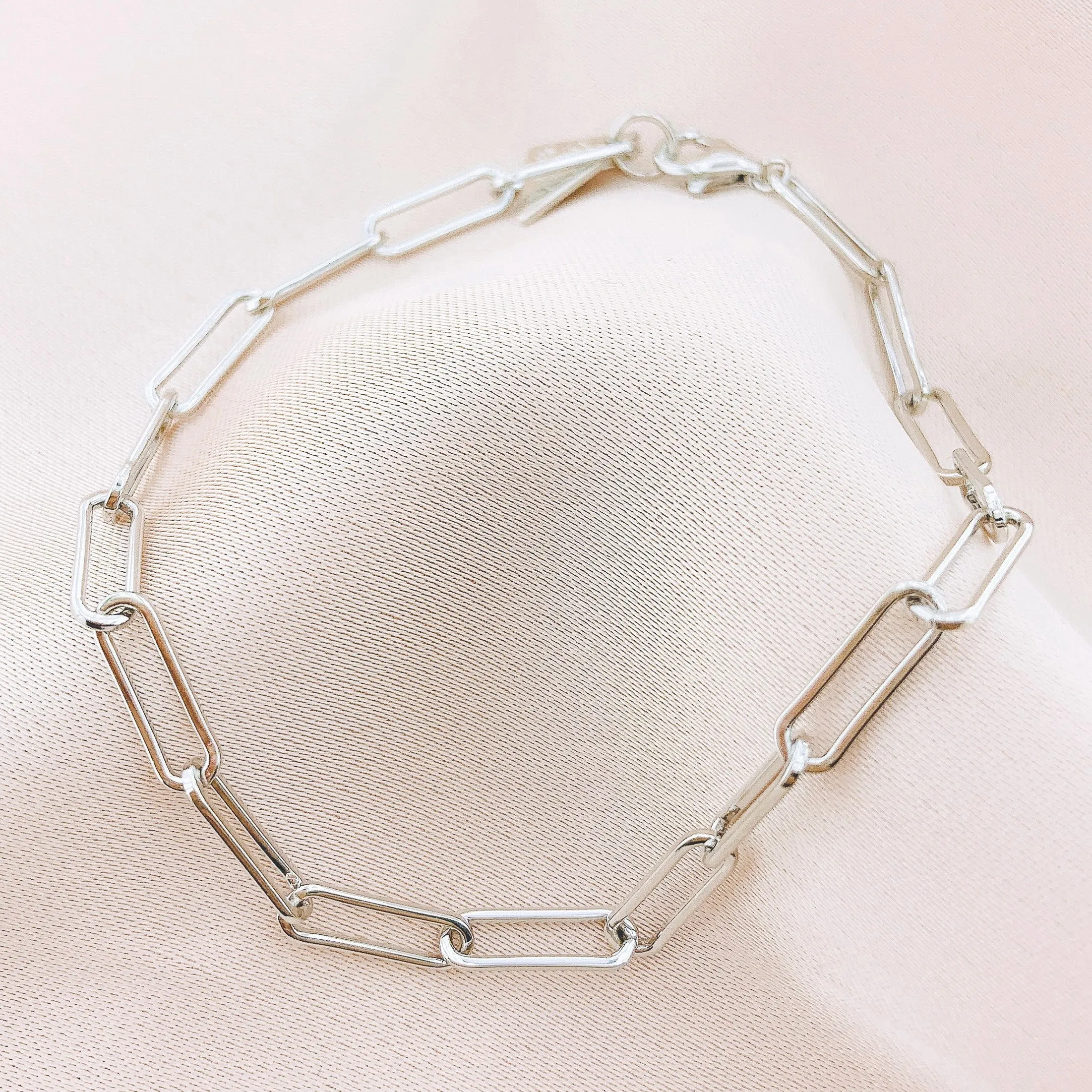 925 Silver Paperclip Chain Bracelet