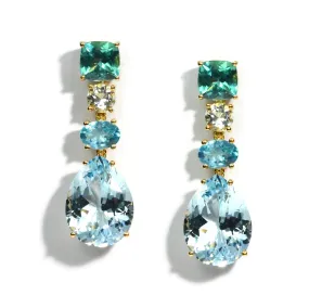 A & Furst - Party - Drop Earrings with Apatite, Aquamarine and Sky Blue Topaz, 18k Yellow Gold