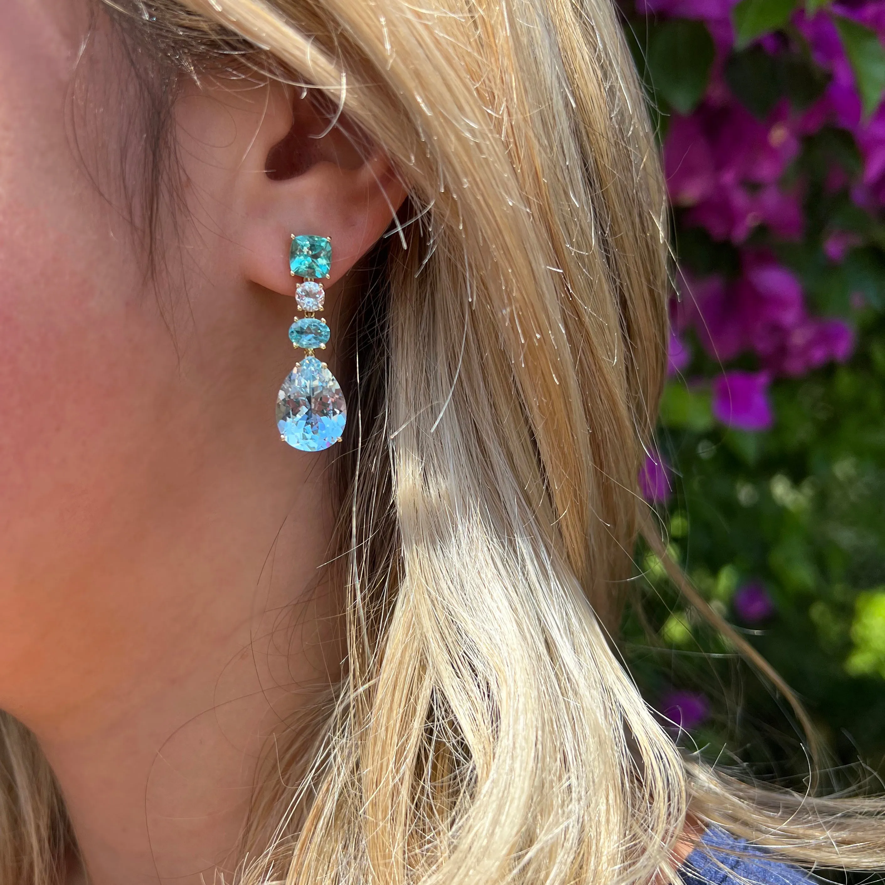 A & Furst - Party - Drop Earrings with Apatite, Aquamarine and Sky Blue Topaz, 18k Yellow Gold