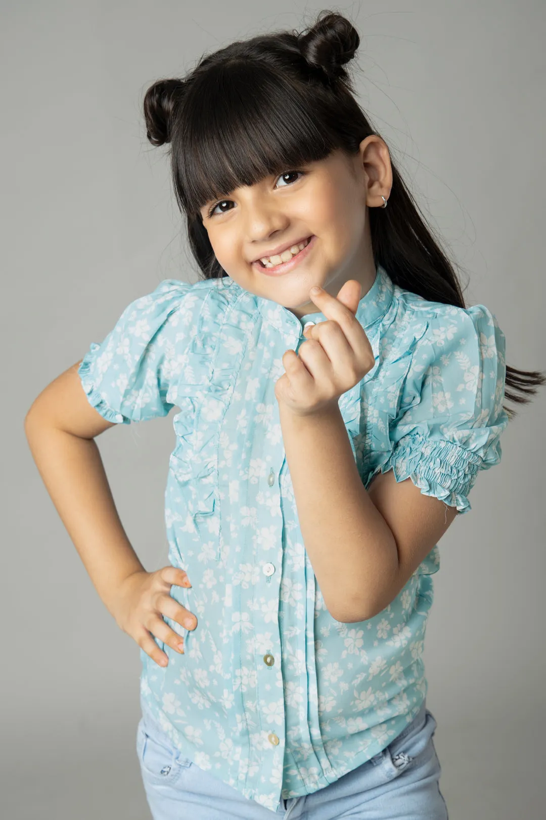 Adorable Floral Ruffled Shirt For Girls