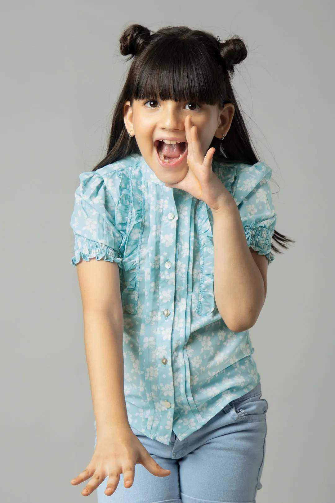 Adorable Floral Ruffled Shirt For Girls