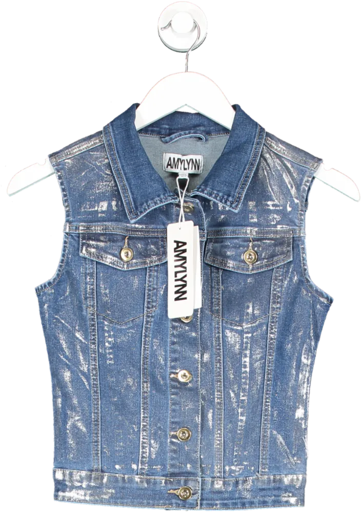 Amy Lynn London Blue Soho Denim Metallic Gilet UK 6