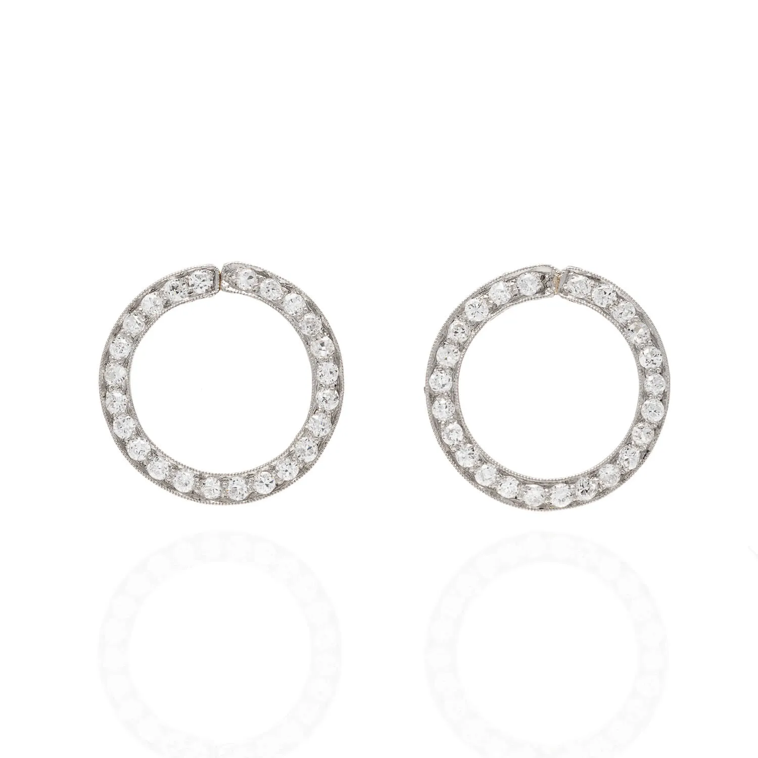 Art Deco Platinum   Diamond Circle Earrings 2ctw