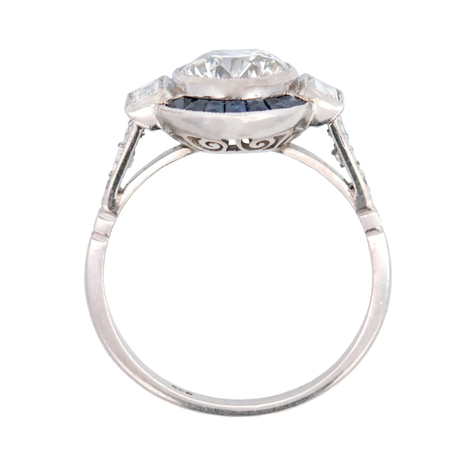 Art Deco Style Platinum Diamond   Sapphire Engagement Ring 1.74ct center