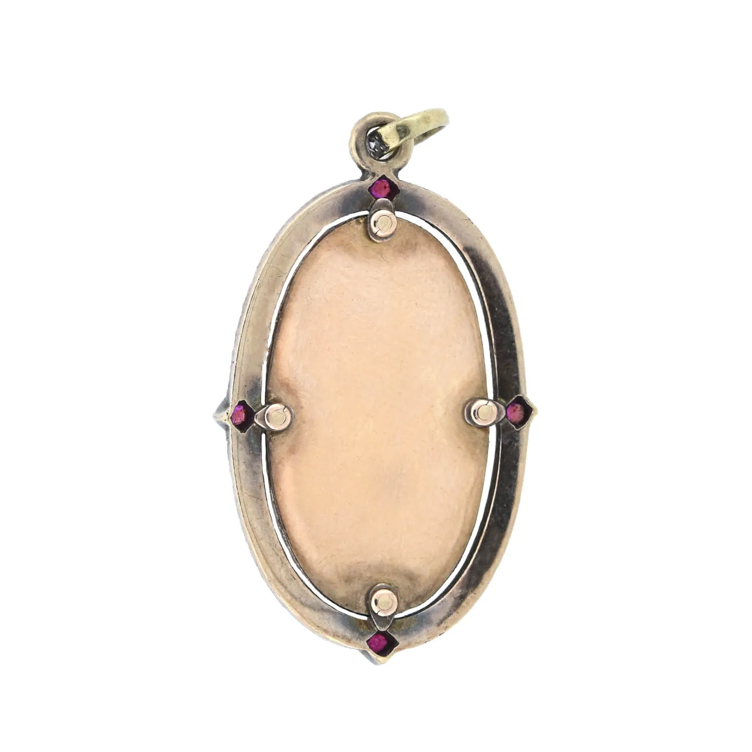 Art Nouveau 14kt Diamond   Ruby Abalone Shell Pendant