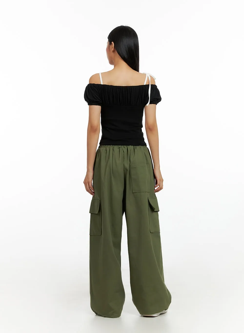 Banded String Baggy Cargo Pants IL419