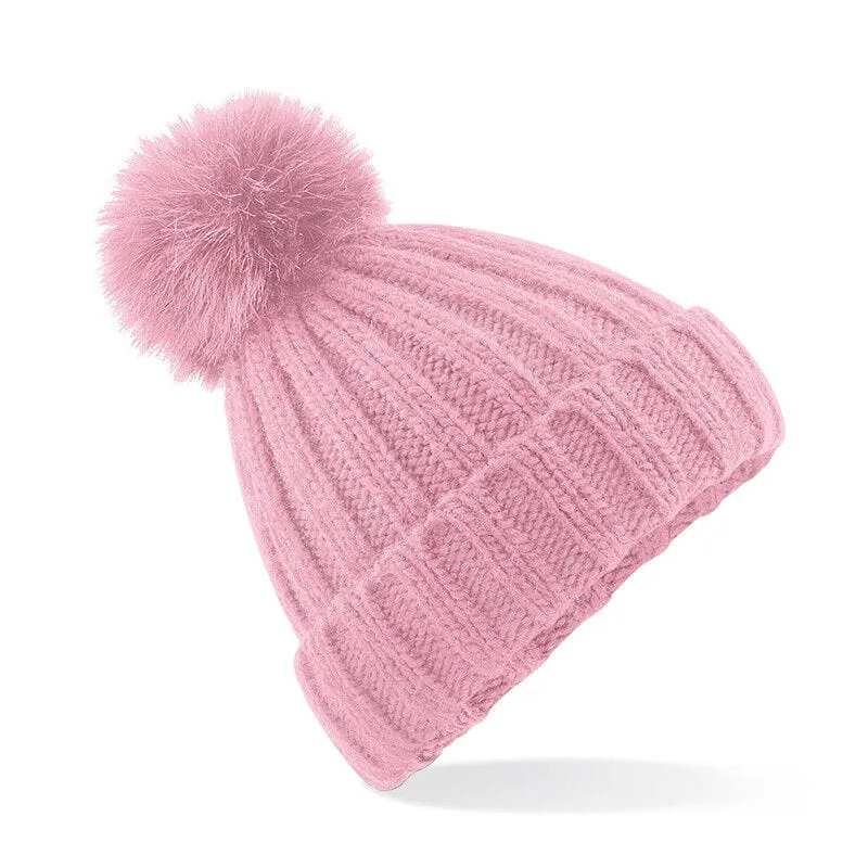 Beechfield Verbier Faux Fur Pop Pom Chunky Beanie