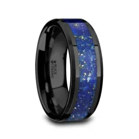 Black Ceramic Band with Blue Lapis Inlay