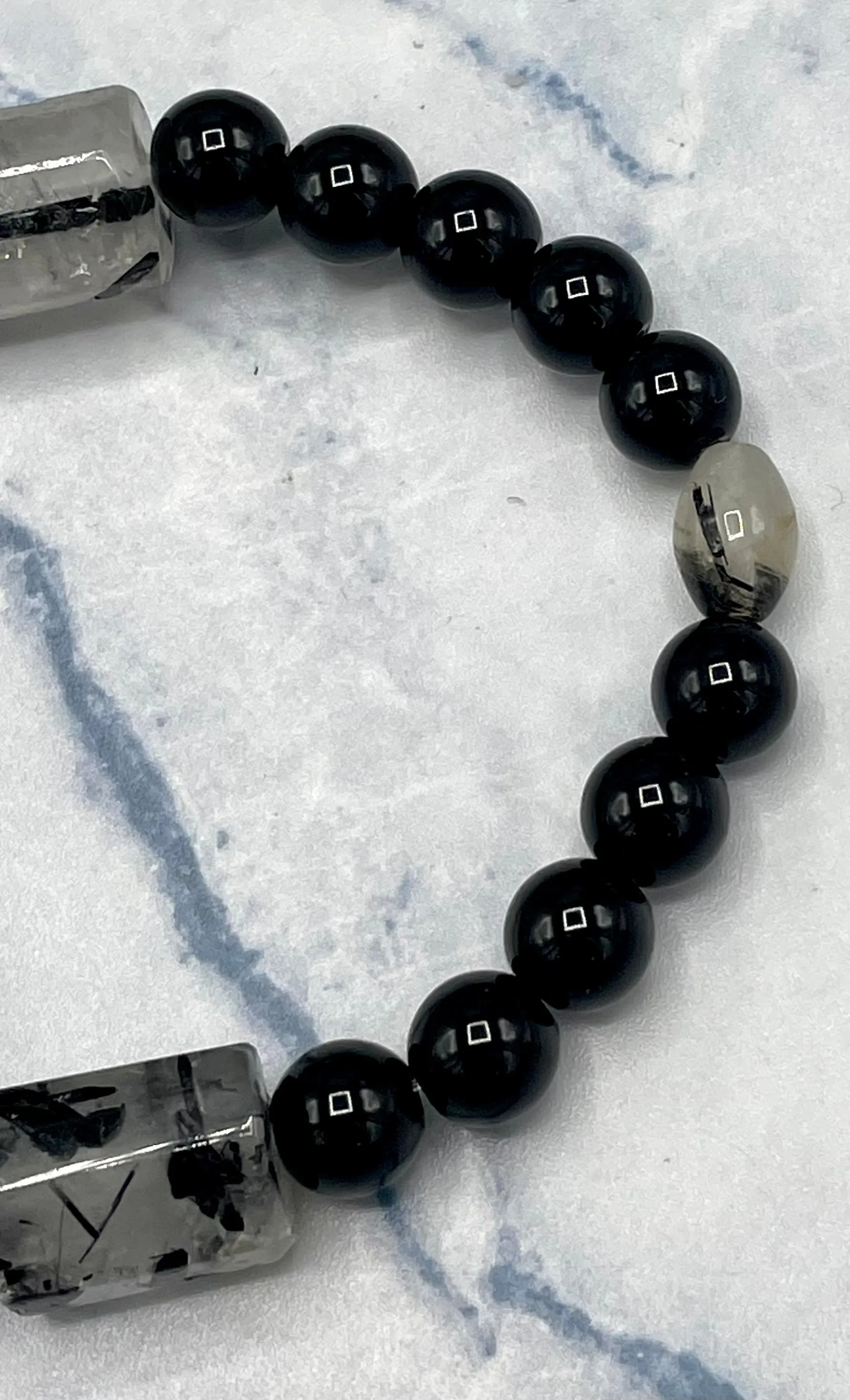 Black Onyx and Tourmaline Quartz Bracelet