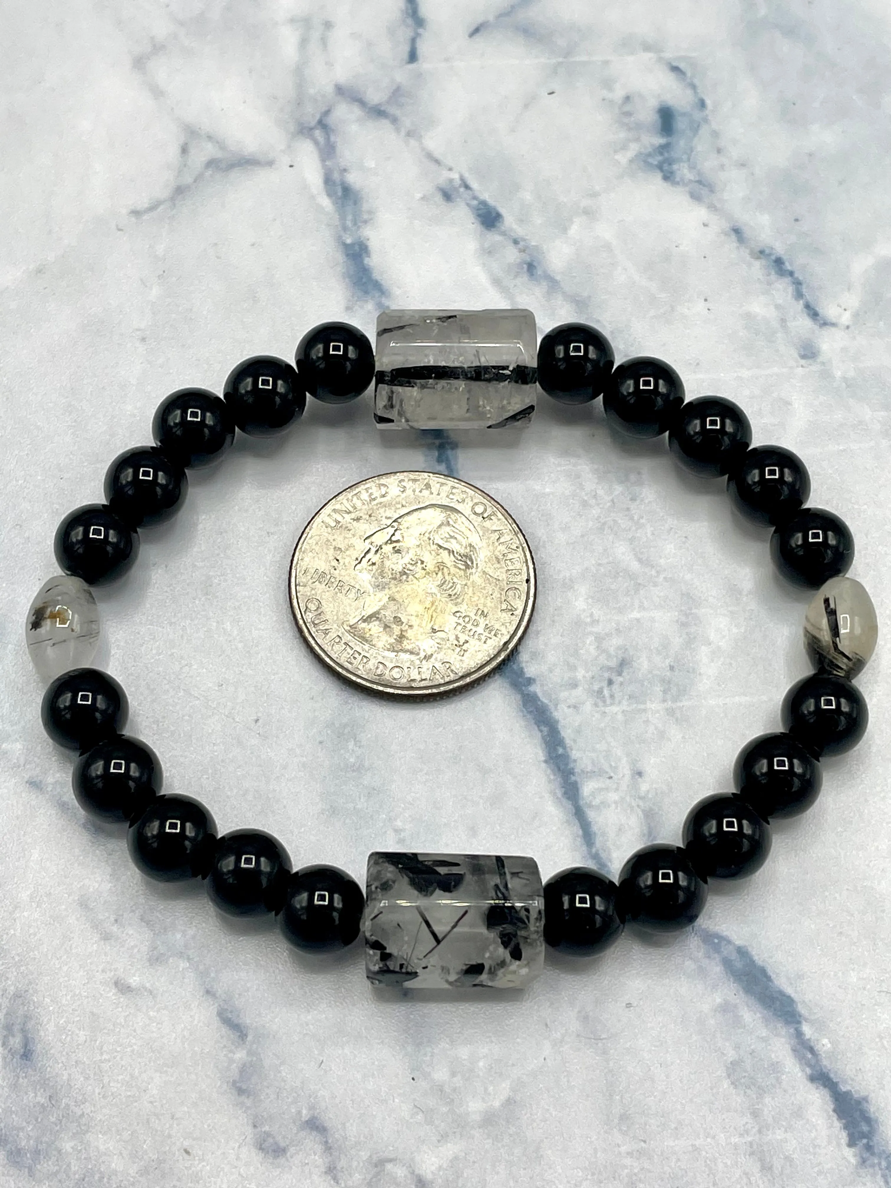 Black Onyx and Tourmaline Quartz Bracelet