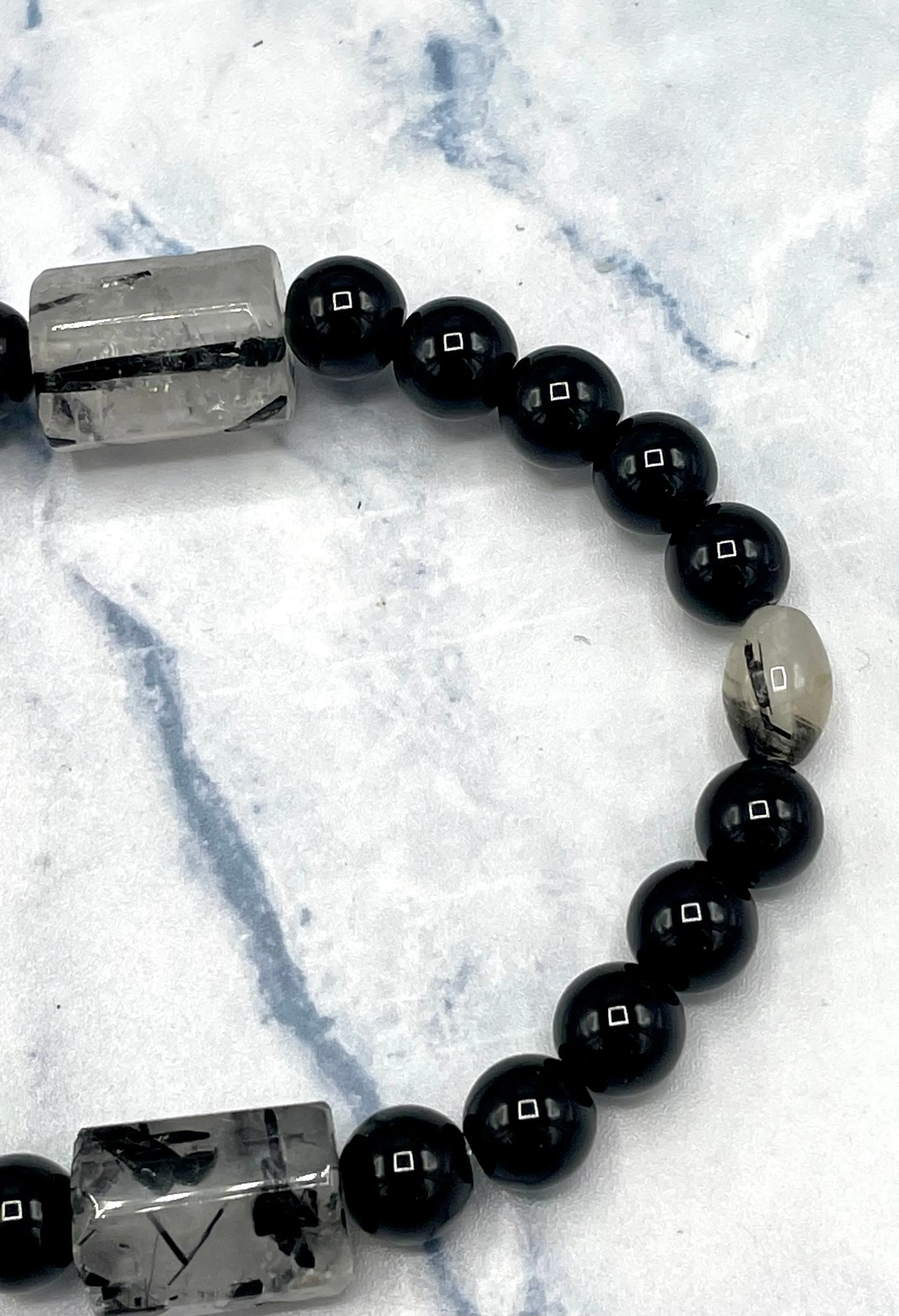 Black Onyx and Tourmaline Quartz Bracelet