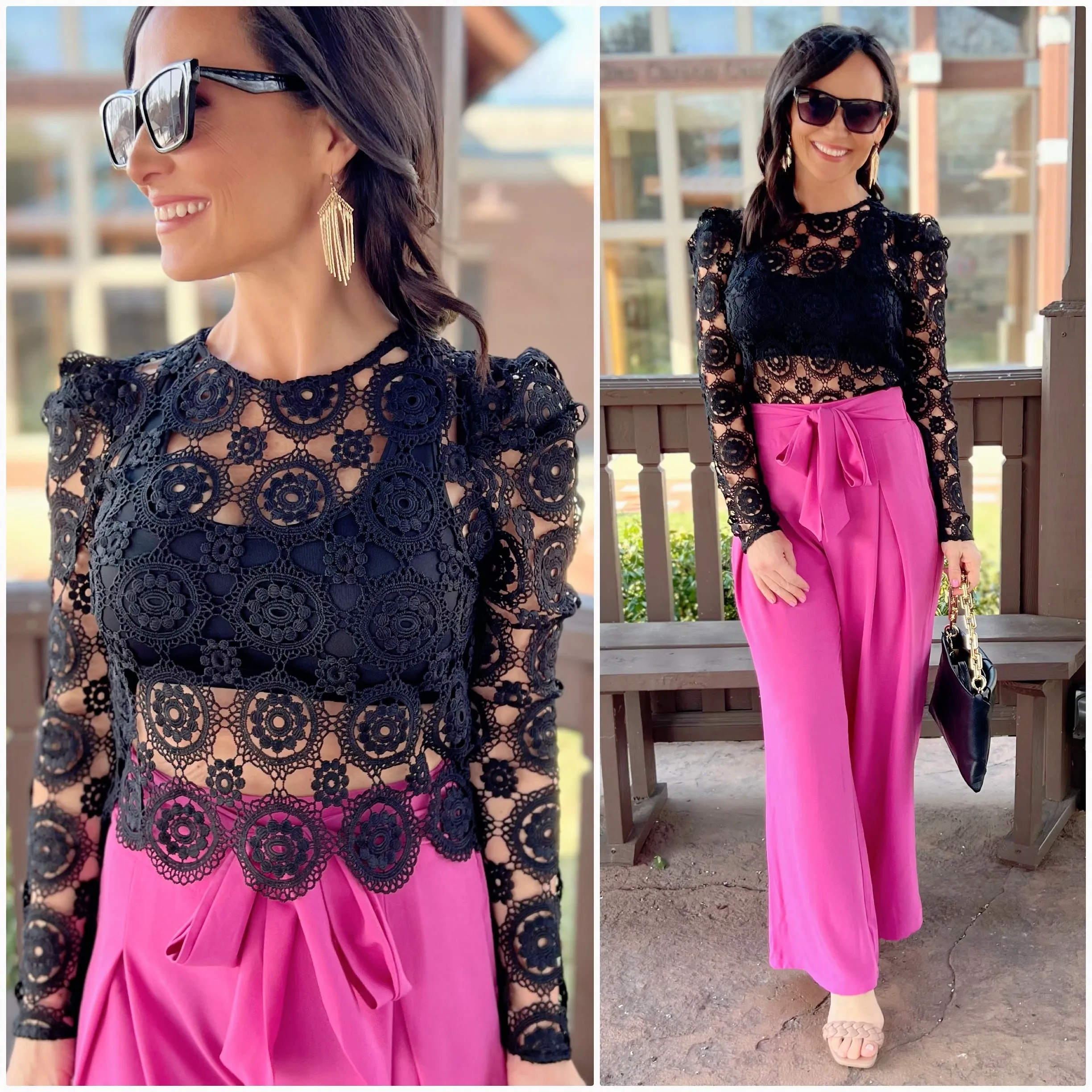 Black Scalloped Sheer Lace Crop Top