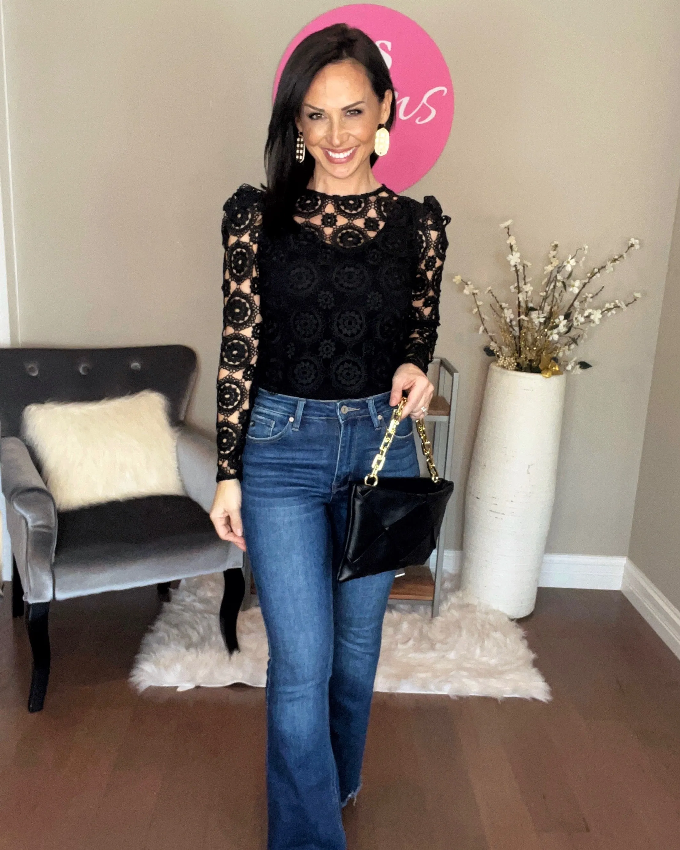 Black Scalloped Sheer Lace Crop Top