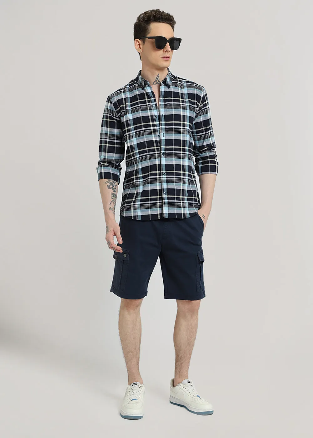 Blue Plaid Cotton Check Shirt