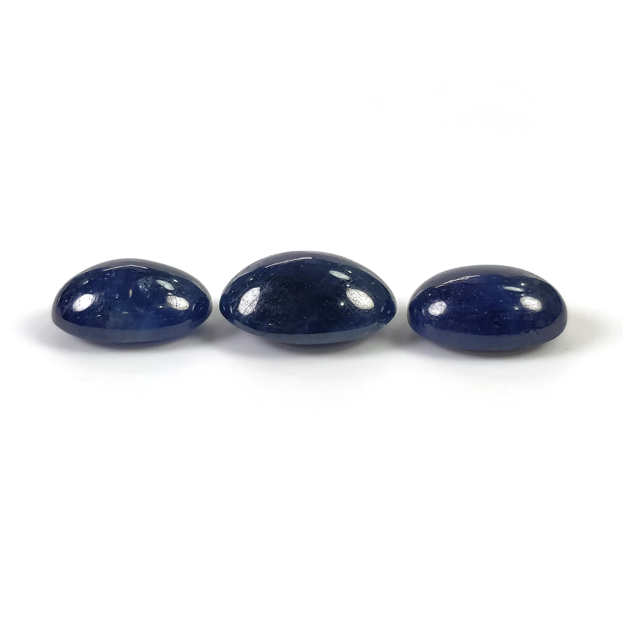 BLUE SAPPHIRE Gemstone Cabochon : 43.00cts Natural Untreated Unheated Sapphire Oval Shape 17.5*13mm - 15.5*11.5mm 3pcs