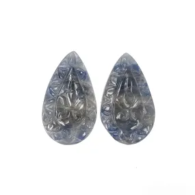 BLUE SAPPHIRE Gemstone Carving : 16.50cts Natural Untreated Unheated Sapphire Hand Carved Pear Shape 23*13mm Pair (With Video)