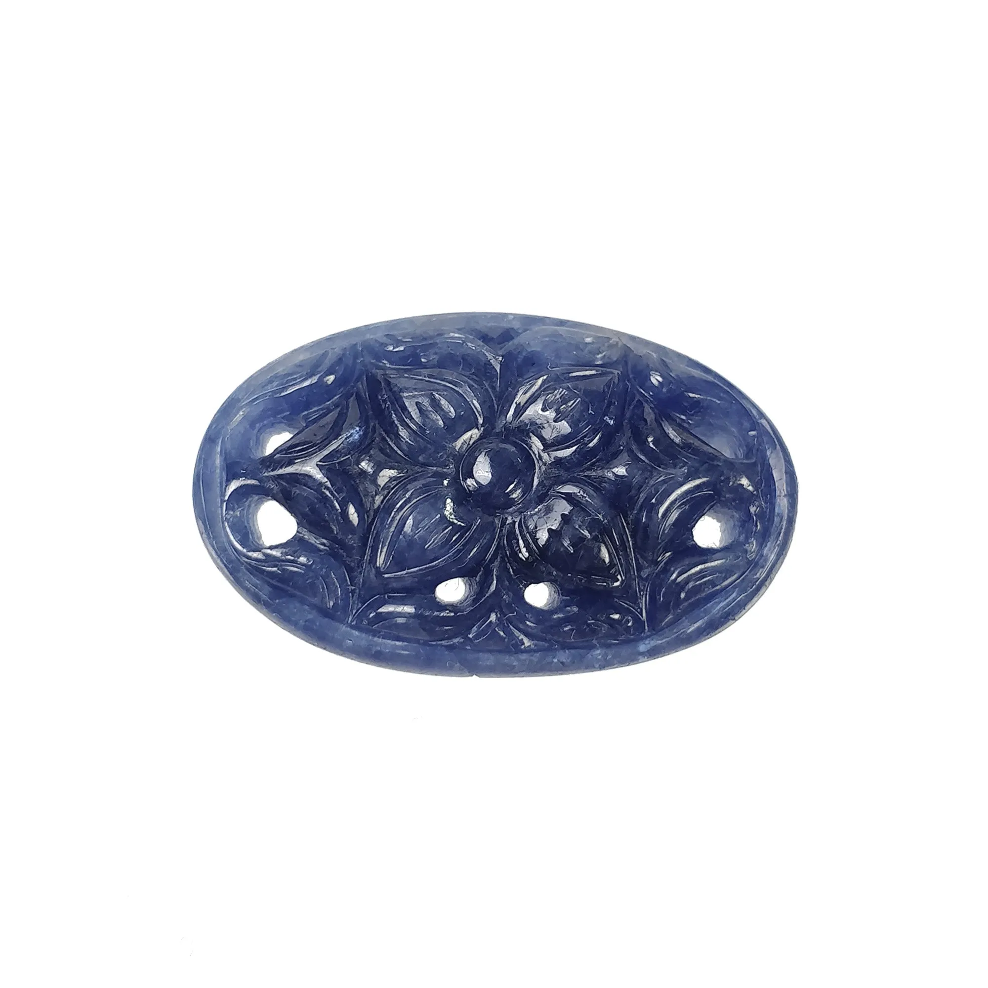 BLUE SAPPHIRE Gemstone Carving : 30.00cts Natural Untreated Unheated Sapphire Hand Carved Oval Shape 28*17mm (With Video)