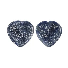 BLUE SAPPHIRE Gemstone Carving : 47.50cts Natural Untreated Unheated Sapphire Hand Carved Heart Shape 26*25mm Pair (With Video)