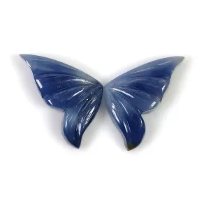 BLUE SAPPHIRE Gemstone Carving September Birthstone : 20.00cts Natural Untreated  Sapphire Hand Carved BUTTERFLY 22*12mm Pair