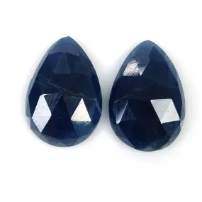 BLUE SAPPHIRE Gemstone Rose Cut : 15.25cts Natural Untreated Unheated Sapphire Rose Cut Pear Shape 11*16mm Pair