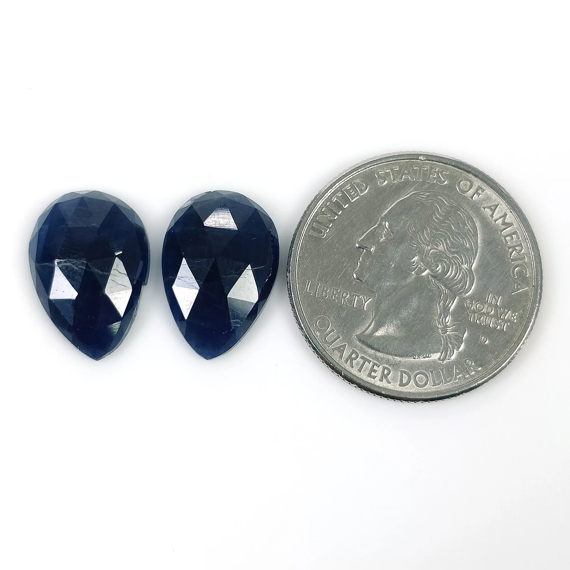 BLUE SAPPHIRE Gemstone Rose Cut : 15.25cts Natural Untreated Unheated Sapphire Rose Cut Pear Shape 11*16mm Pair