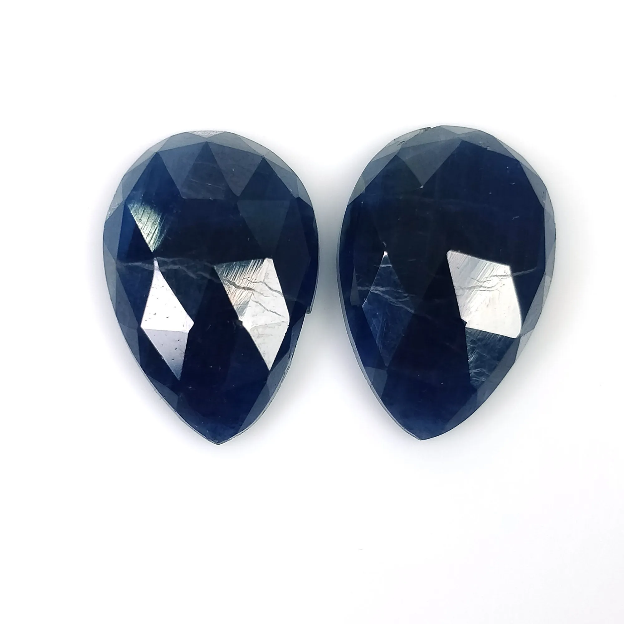 BLUE SAPPHIRE Gemstone Rose Cut : 15.25cts Natural Untreated Unheated Sapphire Rose Cut Pear Shape 11*16mm Pair