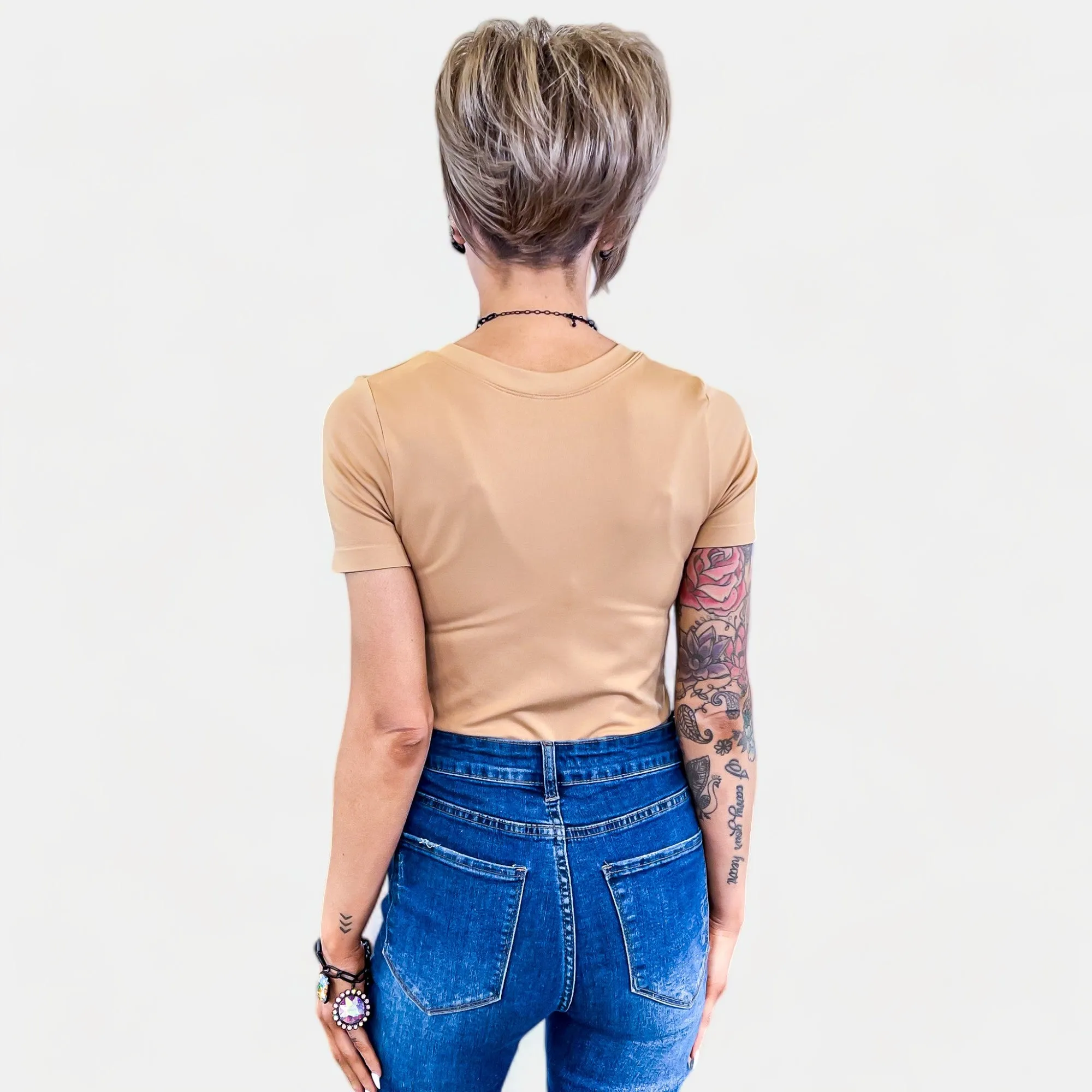 Brown Short Sleeve Smooth Bodysuit