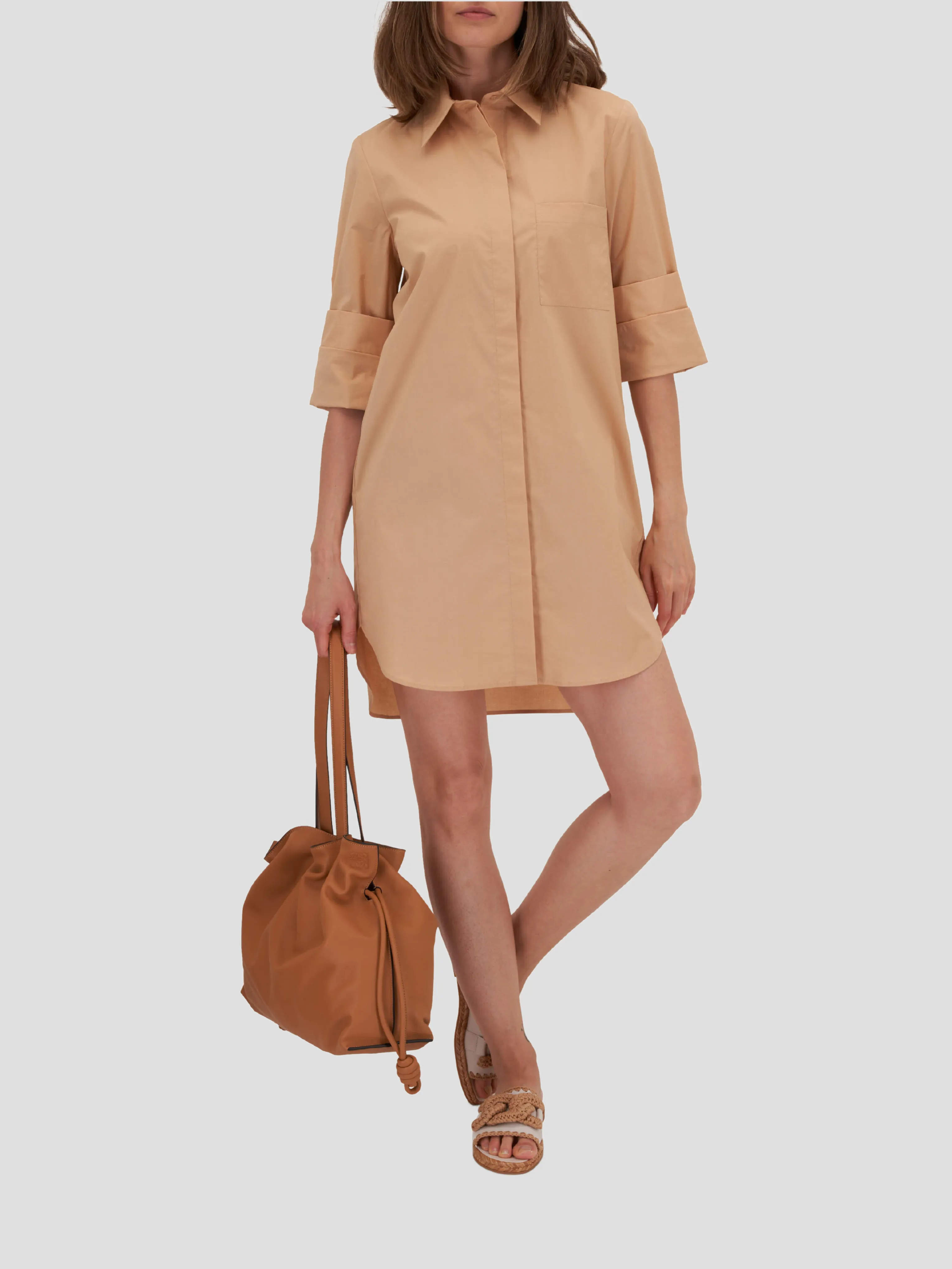 Camel Cotton Poplin Boyfriend Shirt